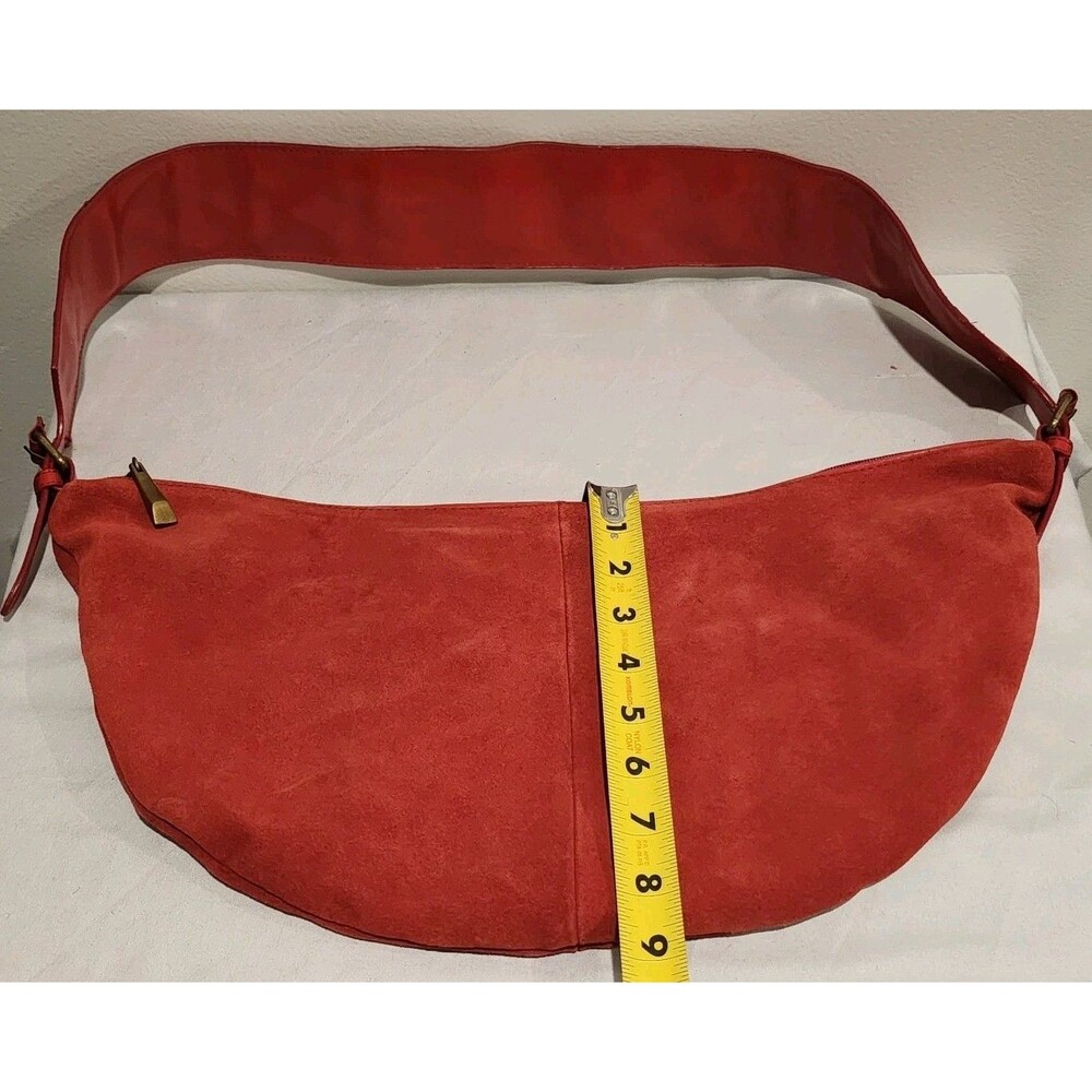 Vintage Y2K Newport News Red Suede Hobo Bag Embroidered Boho Shoulder Purse - Picture 14 of 16